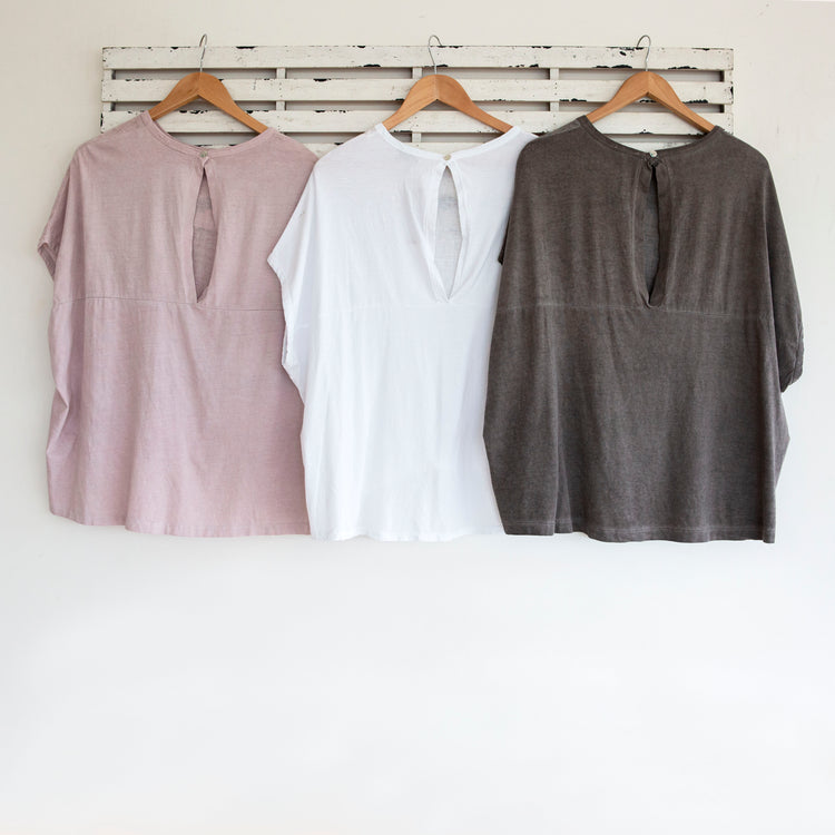 Pink linen short sleeve top with cotton back
