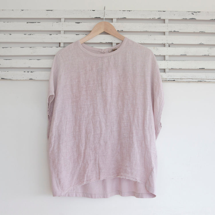 Pink linen short sleeve top with cotton back