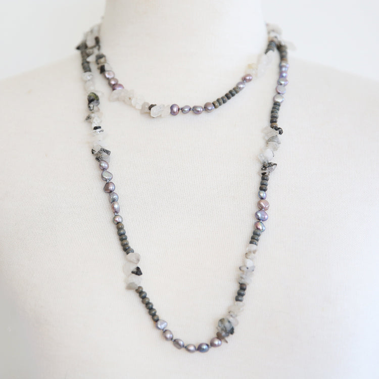 Grey pearl crystal necklace