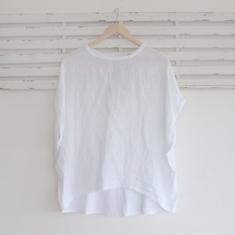 White linen short sleeve top with cotton back