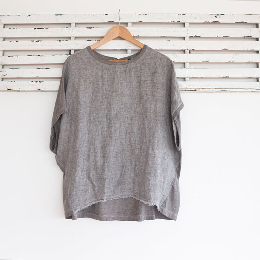 Mushroom  linen short sleeve top with cotton back