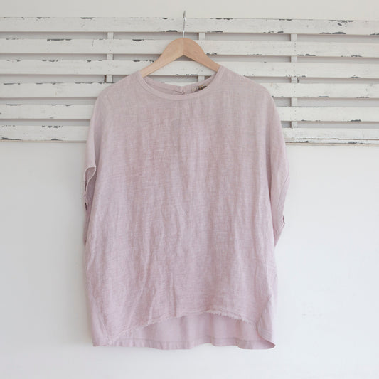 Pink  linen short sleeve top with cotton back