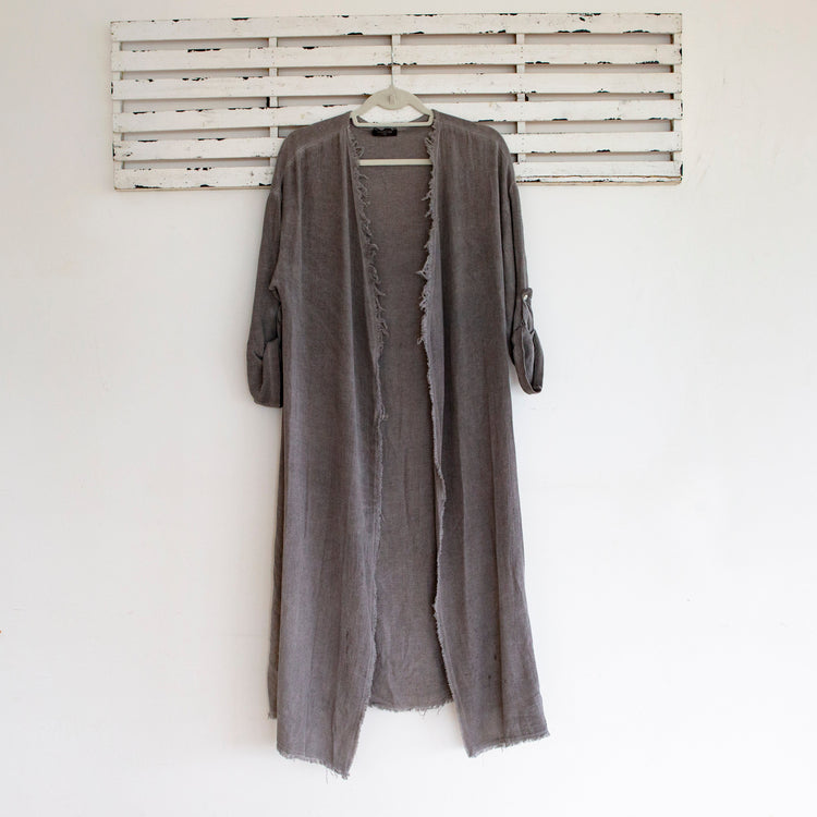 Mushroom woven linen long jacket