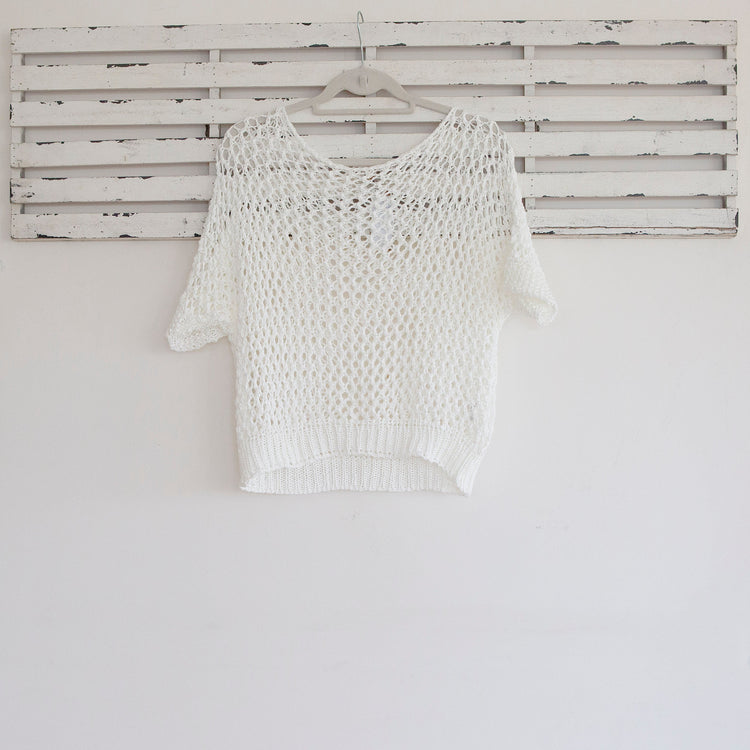 White crotchet short sleeve top