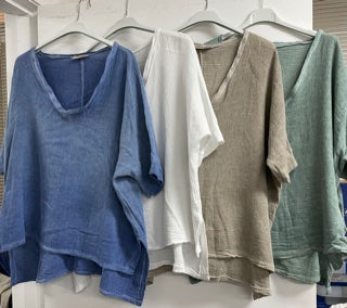 Woven linen v neck top