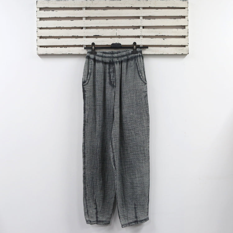 Charcoal elastic waist cotton pants with pockets