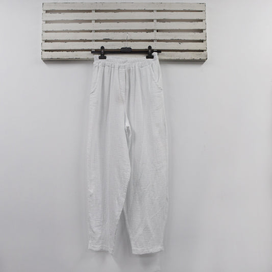 White elastic waist cotton pants with pockets 2 per pack