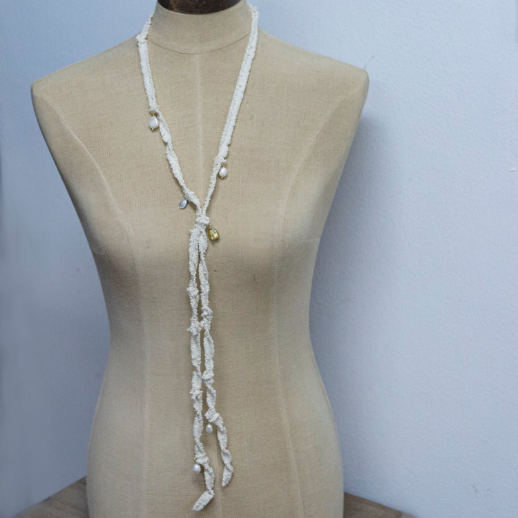 Natural cord necklace with pearl charms