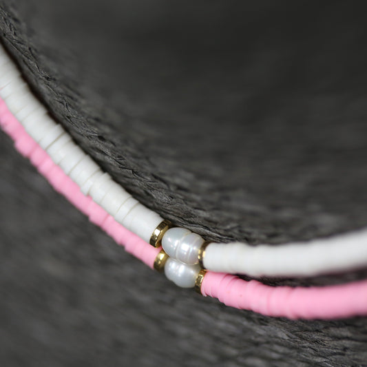 Pink bead necklace with fresh water pearl