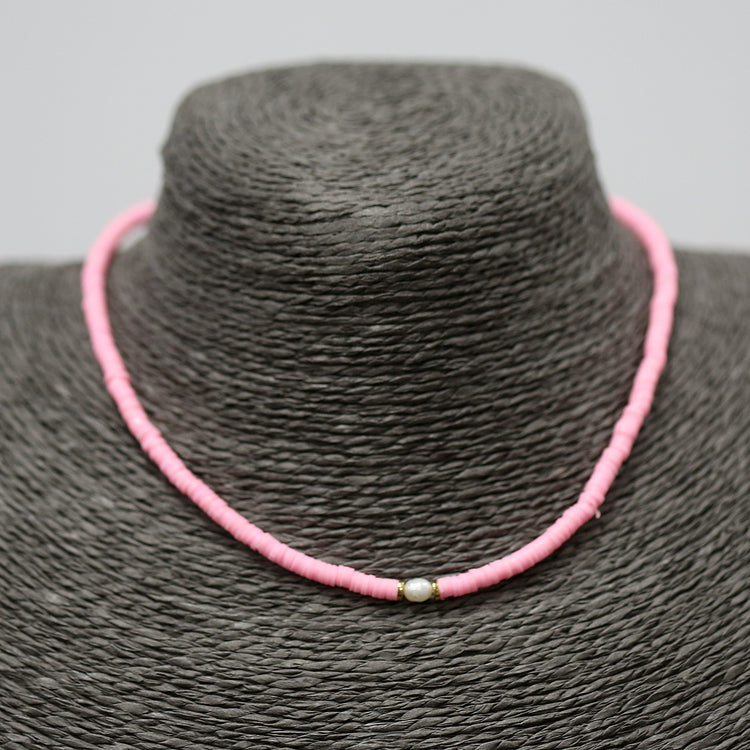 Pink bead necklace with fresh water pearl