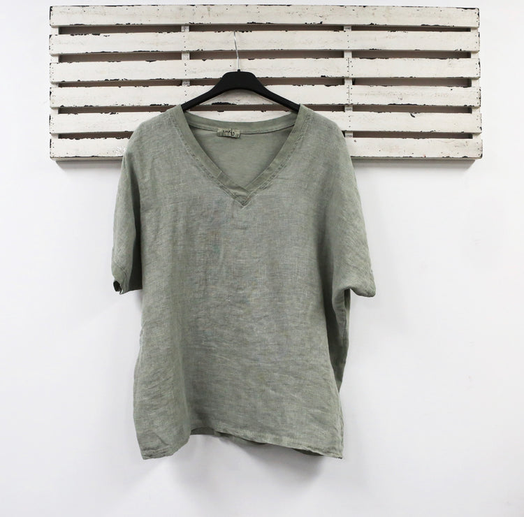 Linen V neck top with cotton back