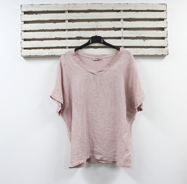 Linen V neck top with cotton back