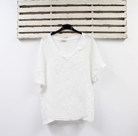 Linen V neck top with cotton back