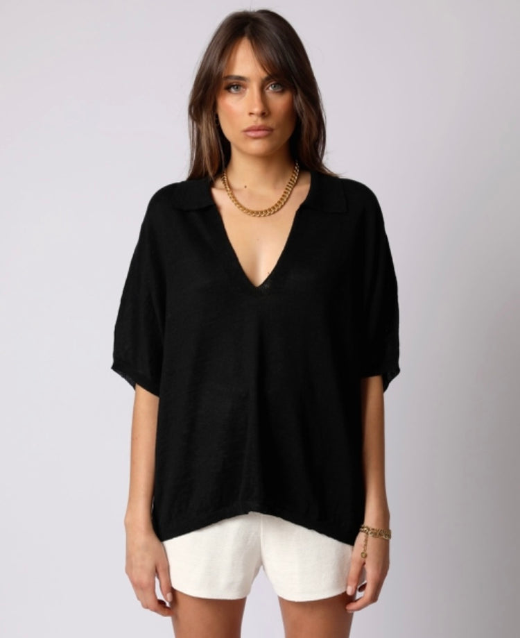 V neck knitted linen top