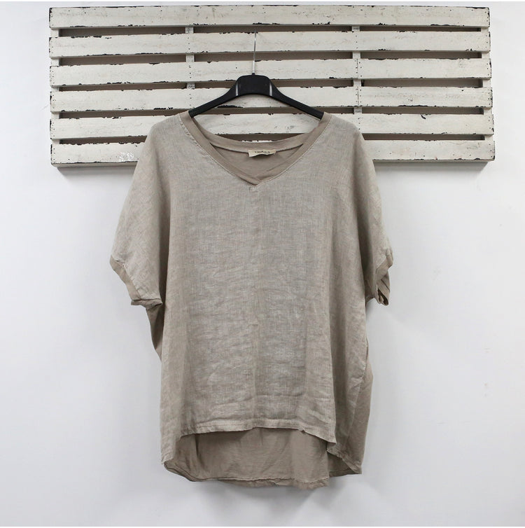 Linen V neck top with cotton back