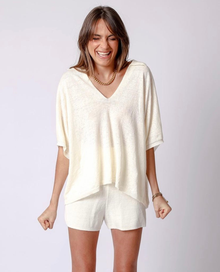 Linen v neck top