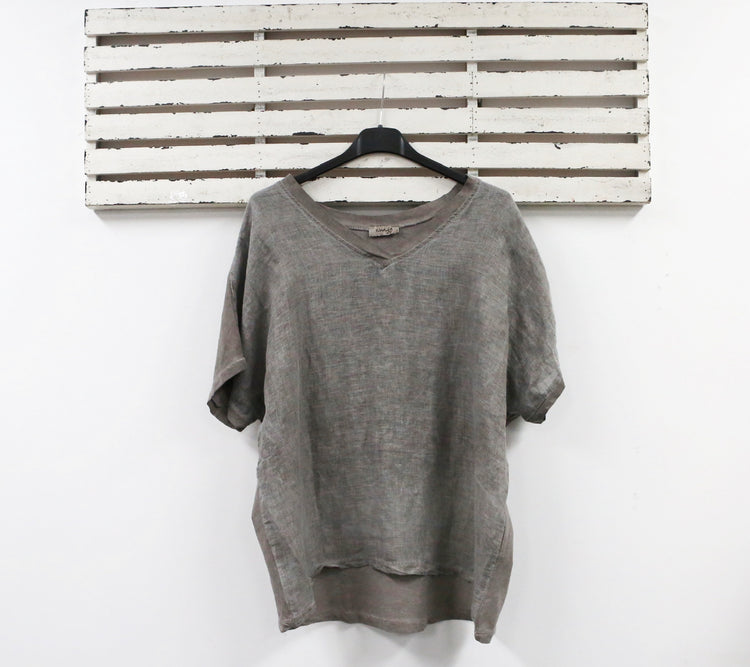 Linen V neck top with cotton back