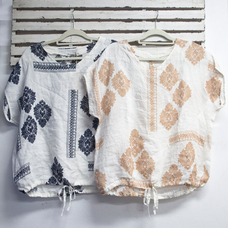 Printed linen top